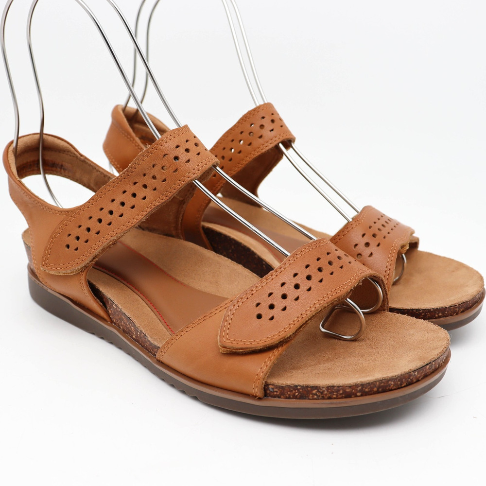 Rockport Cobb Hill Womens SIZE 9.5 May Wave Sandals Brown Leather Cork Wedge